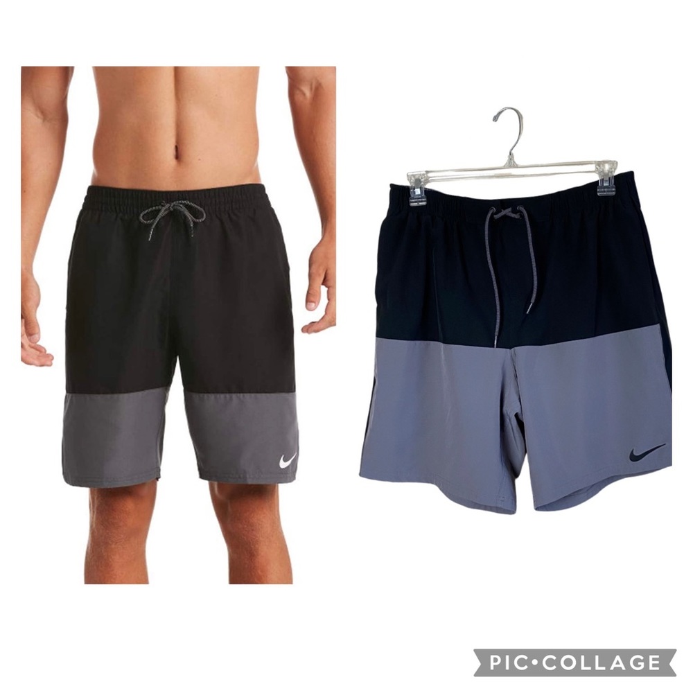 Nike Black & Gray Drawstring Swim Board Shorts Size XL
